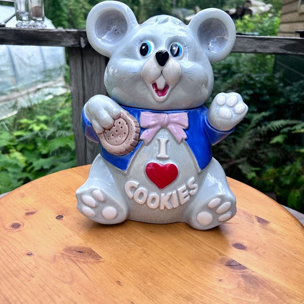 Vintage Mouse Cookie Jar Large Grey Blue Kitsch Japan MCM Gailstyn Sutton Towle